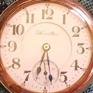 Hamilton Gold Case Pocket Watch with White Dial and Black Numerals